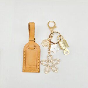 Authentic Louis Vuitton Luggage Nametag and Gold Padlock with Unbranded Keycharm